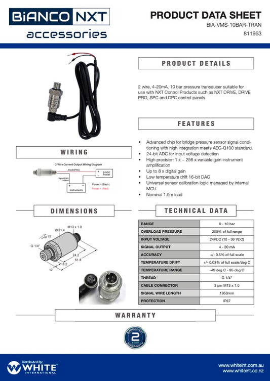 Pressure Transducer 10 Bar